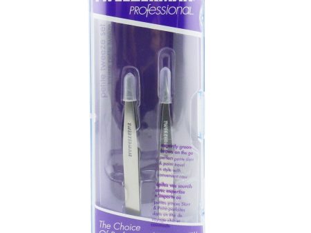 Tweezerman Professional Petite Tweeze Set: Slant Tweezer + Point Tweezer - (With Lavendar Leather Case)  2pcs Online now