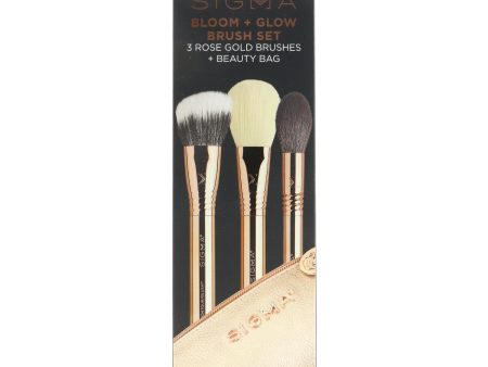 Sigma Beauty Bloom + Glow Brush Set (3x Rose Gold Brush, 1x Bag)  3pcs Supply