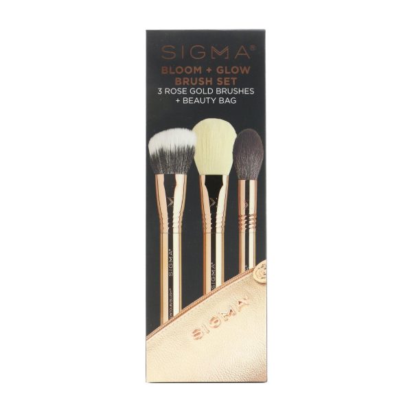 Sigma Beauty Bloom + Glow Brush Set (3x Rose Gold Brush, 1x Bag)  3pcs Supply