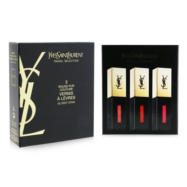 Yves Saint Laurent Rouge Pur Couture Vernis A Levres Glossy Stain Trio Set (7, 9, 12)  3x6ml 0.2oz For Sale