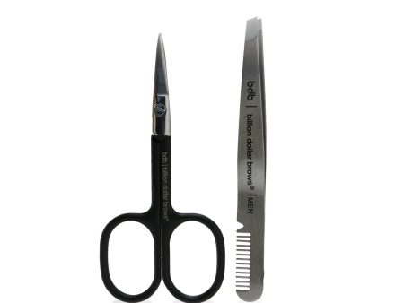 Billion Dollar Brows Men s Grooming Kit: Stainless Steel Comb Tweezer + Straight Edge Scissor  2pcs Online Hot Sale