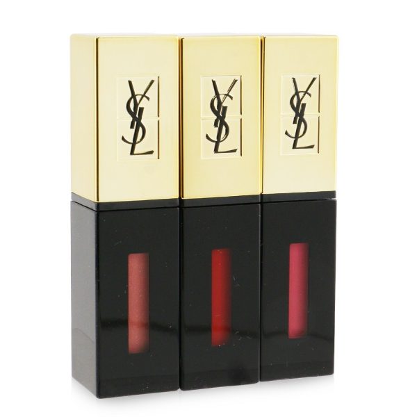 Yves Saint Laurent Rouge Pur Couture Vernis A Levres Glossy Stain Trio Set (7, 9, 12)  3x6ml 0.2oz For Sale