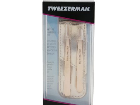 Tweezerman Rose Gold Petite Tweeze Set (1x Slant Tweezer, 1x Point Tweezer)  2pcs+bag Supply